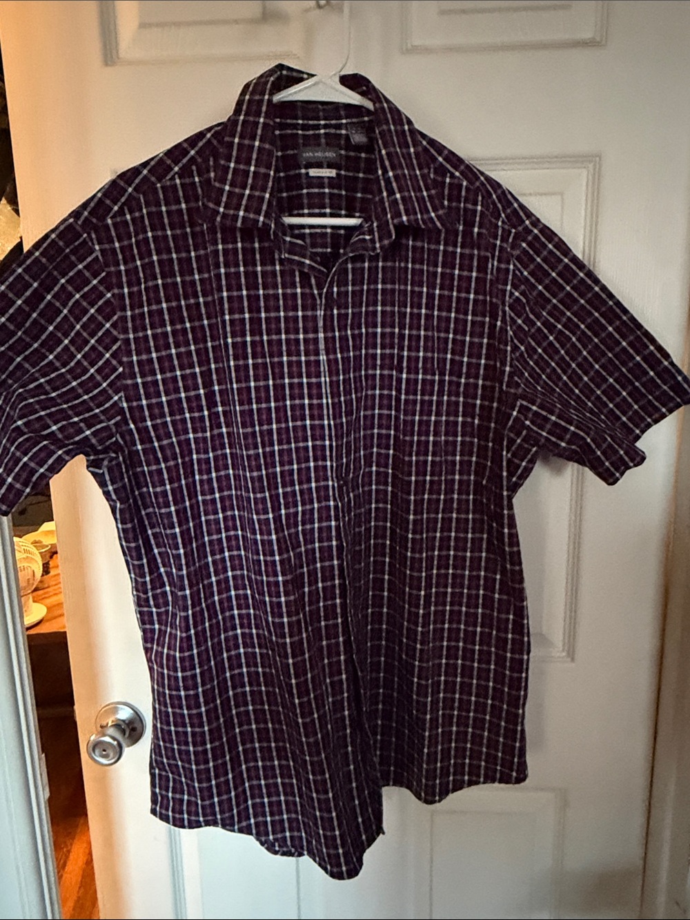 Men's Van Heusen Short Sleeve Plaid Shirt - Burgundy/Navy